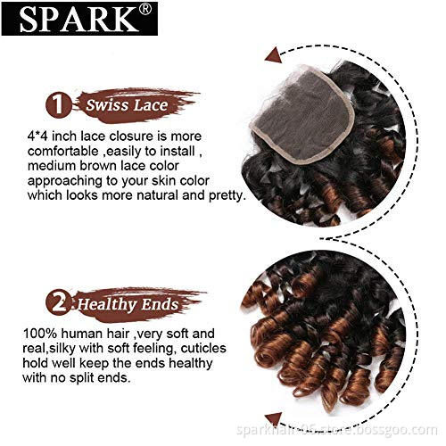 10A Ombre Bundles with Closure Brazilian 1b/4/30  Bouncy Curly  Bundles with 4x4 Lace Closure Short curly weave bundles